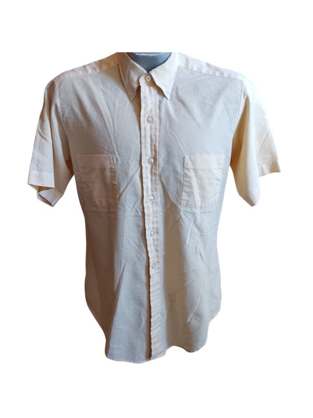 Vintage 1970's Oxford Shirt Medium Sears Premiere Mens Short Sleeve Yellow USA